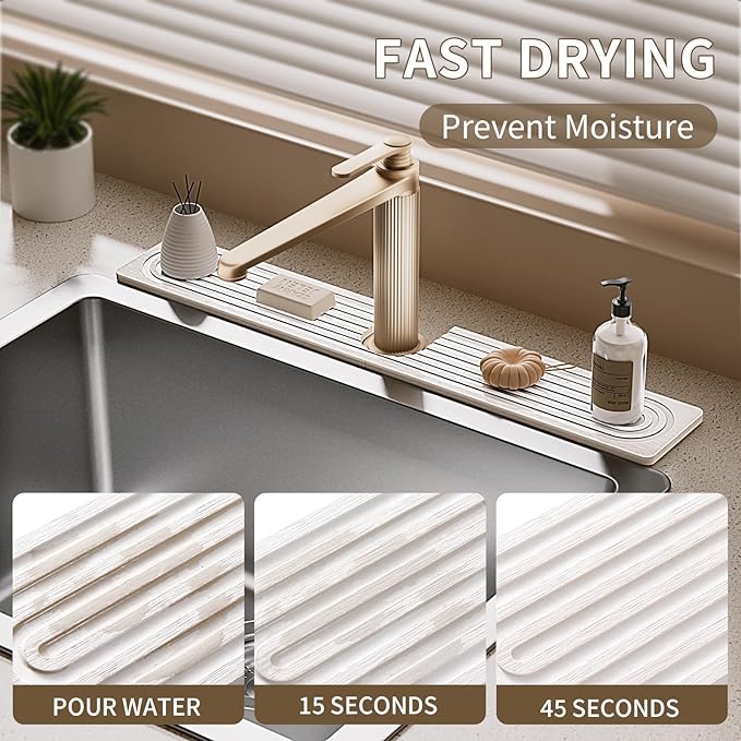Faucet Mat for Kitchen Sink, Diatomite Stone Drying Sink Protectors, Bathroom