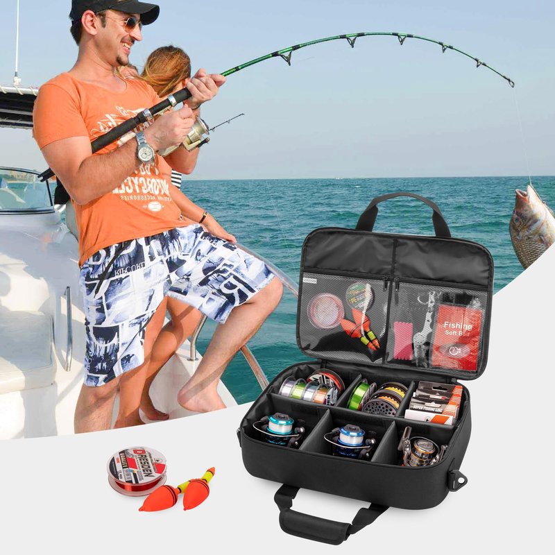 Rexmica Fishing Reel Case for Spinning Reels, Fly Fishing Reels, Baitcaster Fishing Reels, Fishing Reel Storage Bag with Multiple Pockets and Dividers, Fishing Gear Bag for Fishing Trip/Daily Storage