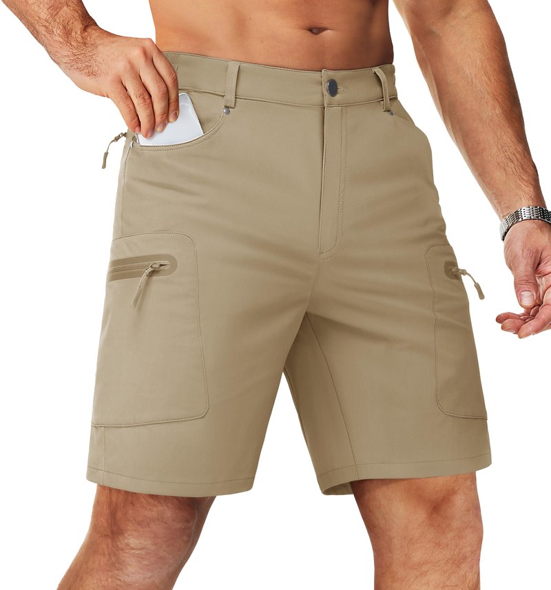 TACVASEN Mens Hiking Cargo Shorts 10 Inch Inseam Dry Fit Water Resistant Casual Summer Khaki Shorts with Zipper Pockets for Outdoor Golf