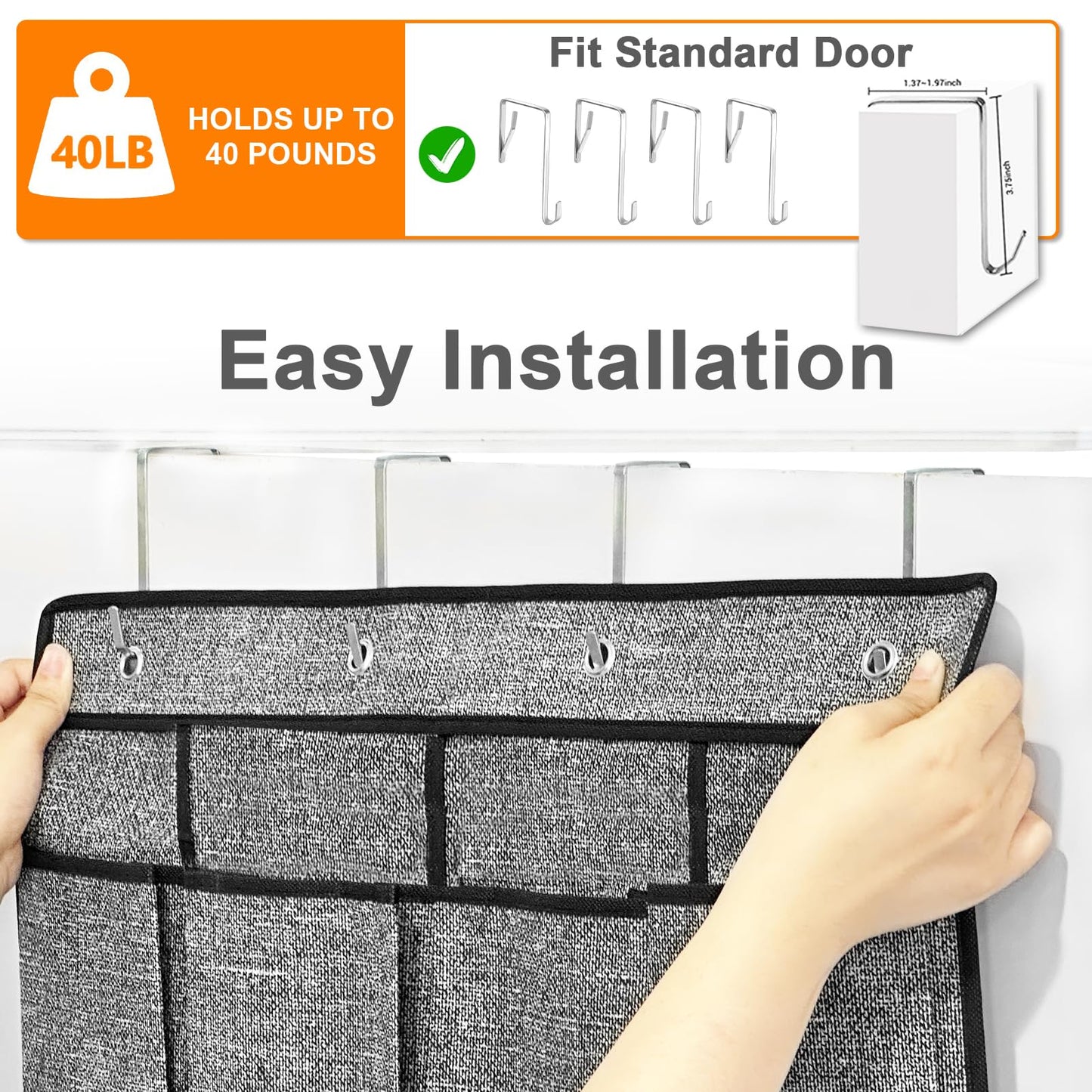 homyfort Over the Door Shoe Organizer, Hanging Shoe Rack Storage Holder with 24 Large Pockets for Closet Door, Men Women Kids Shoes, Cruise (Black)