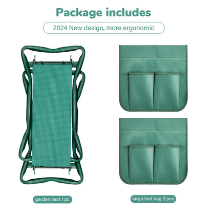 iPower Upgraded Garden Kneeler and Seat, with Sturdy Soft EVA Foam Pad, 2 Tool Pouch, Hold 330lb, Portable Foldable Kneeling Bench, for Gardening, Fishing, Camping, Green
