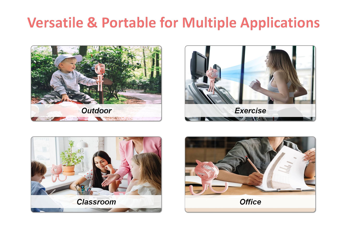 FANimal Portable Stroller Fan for Baby – Rechargeable Handheld & Clip-On USB Fan, Stroller Accessories with Night Light (Pink)