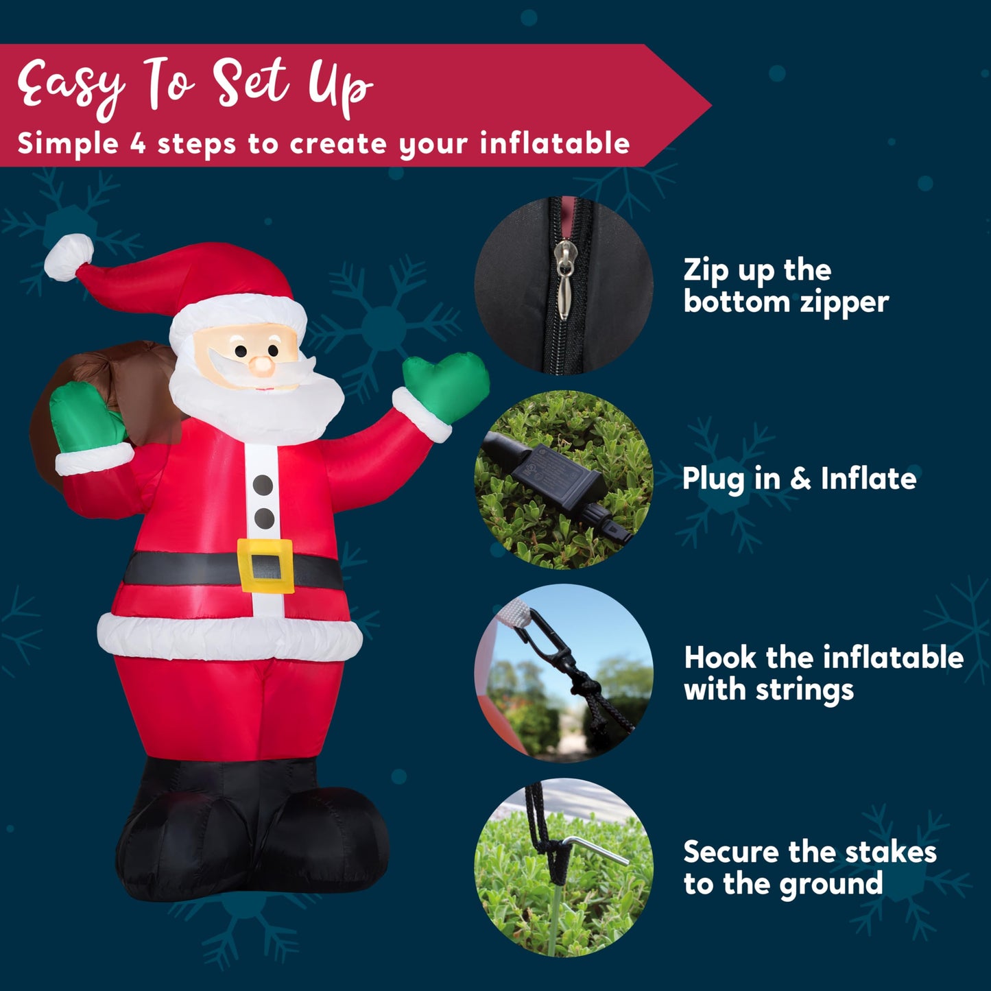 Joiedomi 6 FT Christmas Inflatable Santa with Gift Bag, Blow Up Xmas Inflatable Decorations with Build in LEDs for Christmas Decor, Yard Outdoor Garden Lawn Winter Decorations