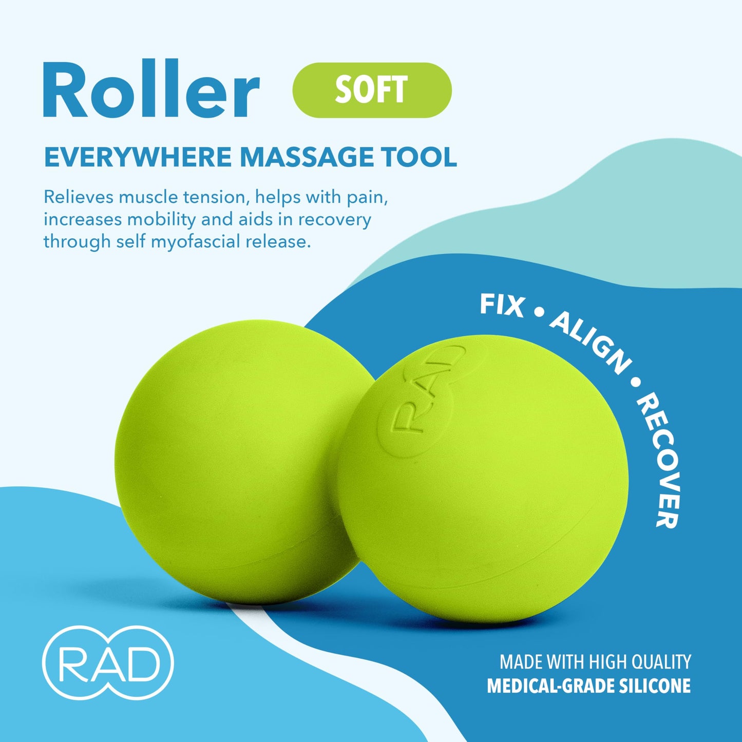 RAD Original Peanut Massage Ball – Medium Density Yoga Deep Tissue Roller Ball – Myofascial Release for Back, Neck, Feet, Psoas & Spine – Suboccipital & Thoracic Trigger Point Therapy