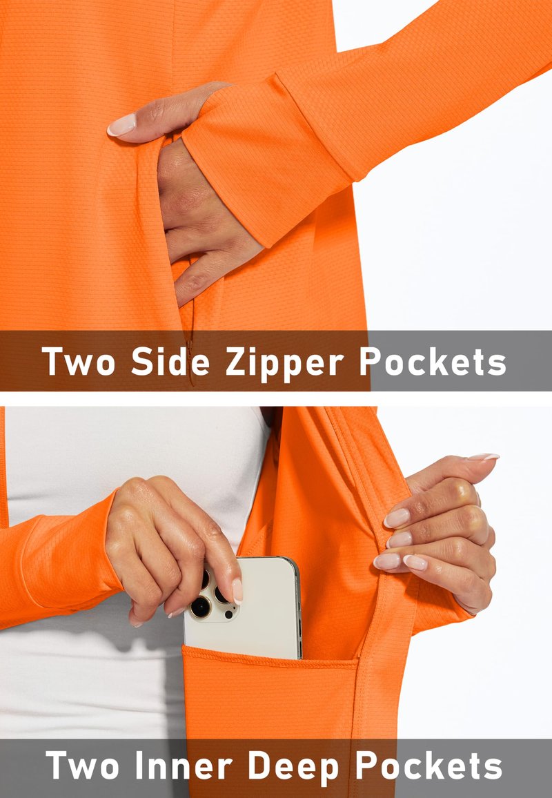 MAGCOMSEN Women's Long Sleeve Jackets Full Zip Lightweight UV Protection Hiking Shirts Athletic Jacket with Pockets Orange L