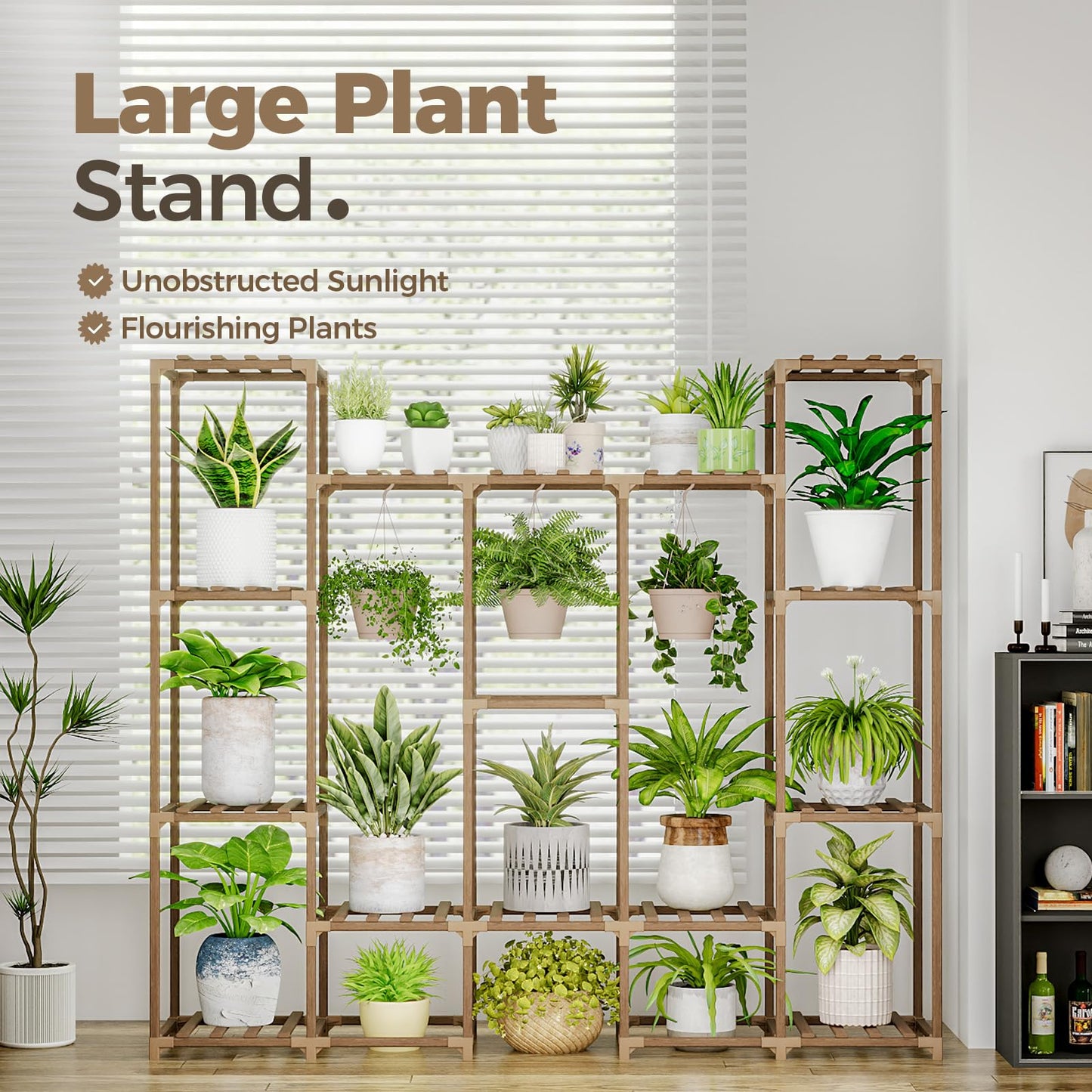 Bamworld Large Plant Stand Indoor Outdoor Hanging Shelf for Multiple PlantsTall Large Holder for Living Room Patio Balcony Garden
