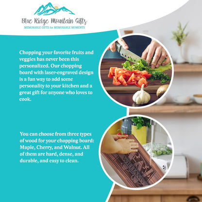 Blue Ridge Mountain Gifts Personalized Cutting Board for Wedding or Anniversary - Laser Engraved Wood Board - Custom Charcuterie Food Tray, Christmas Gift for Kitchen- Gift for Mom, Gift for Dad