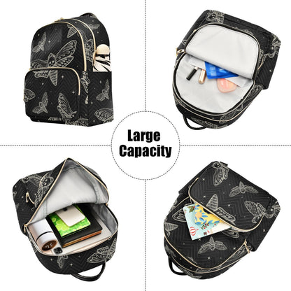 Sletend Mini Backpack Gothic Skull Butterfly Moth Fashion Backpack Purse for Women,Handbag Shoulder Bag Casual Daypack, Ladies Gift for College Work (S)