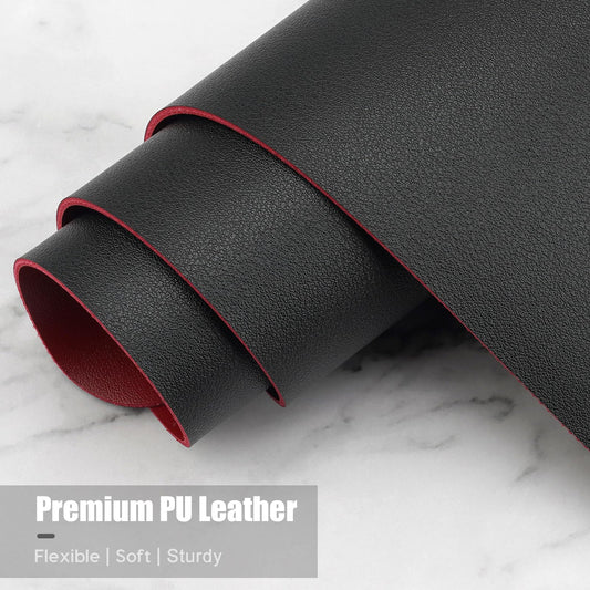 Hsurbtra Desk Pad, 31.5" x 15.7" Dual Side PU Leather Desk Mat, Waterproof Non-Slip Desktop Blotter Protector, Large Mouse Pad for Laptop Keyboard Office Home, Black and Red