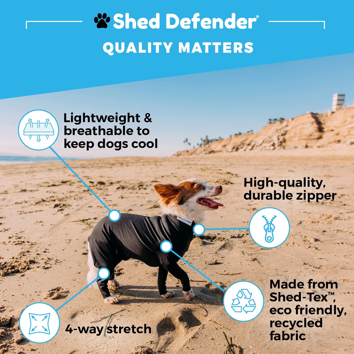Shed Defender Bodysuit for Dogs - Original Dog Onesie Shedding Shirt - Seen on Shark Tank - Contains Dog Hair, Anxiety Calming Surgery Recovery Suit - Vet Approved