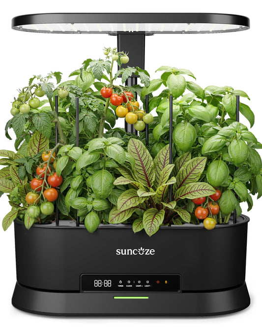 SUNCOZE Hydroponics Growing System Kit with Split Tank, Dimmable 36W Full Spectrum LED Grow Light, 12 Pods Indoor Herb Garden with Timer & Clock Smart Pane, 21.65 Inch Height Adjustable Herb Garden