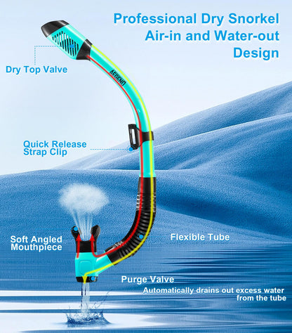 Aegend 2 Pack Snorkeling Gear for Adults, Dry Snorkel Set Panoramic View Enhanced Anti-Leak and Anti-Fog Technology, Adjustable Strap for Snorkeling Scuba Diving Swimming with Mesh Bag