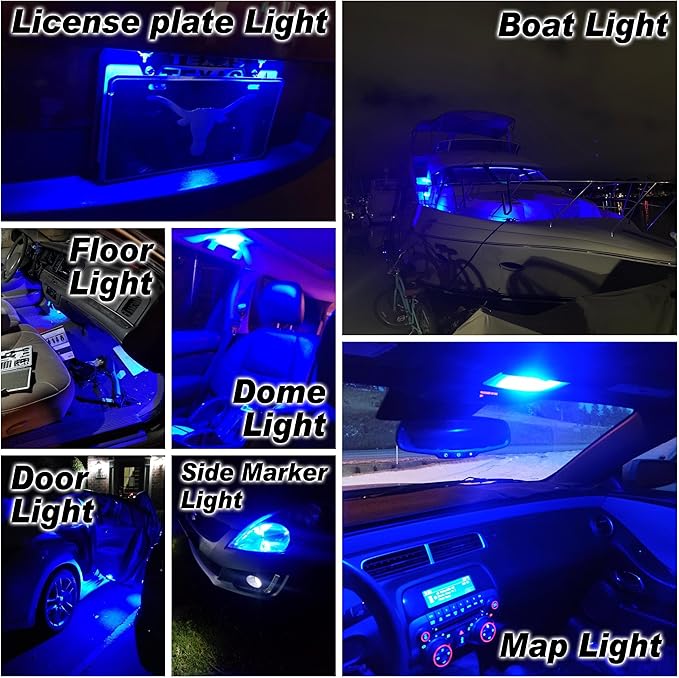 T10 912 921 906 194 LED Courtesy Step Lights Bulbs Ultra Blue Bulbs Replacement for Car RV Camper Interior Dome Map Door Courtesy License Plate Dashboard Lights, AC/DC 12-24 Volt, 2 Pack