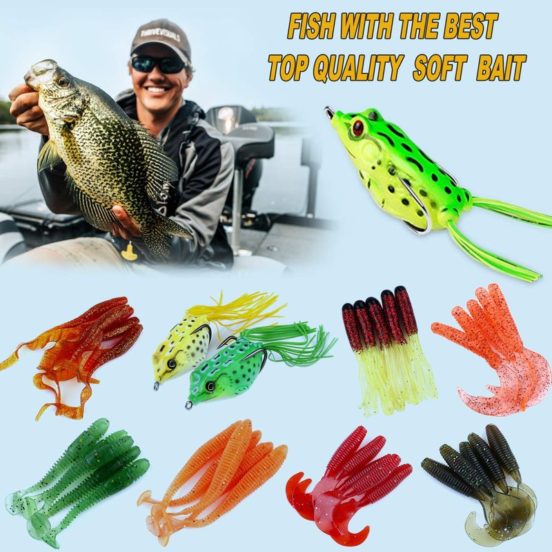 PLUSINNO 210pcs Fishing Lures Fishing Tackle Box Fishing Gifts for Men, Bass, Trout Fishing Accessories Kit for Saltwater & Freshwater Fishing Gear Including Topwater Lures, Hooks, Spinnerbaits