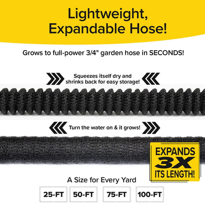 Pocket Hose Silver Bullet 75 ft Turbo Shot Nozzle Multiple Spray Patterns Expandable Garden Hose 3/4 in Solid Aluminum Fittings Lead-Free Lightweight and No-Kink