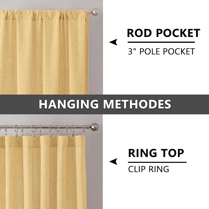 Tollpiz Linen Curtain Bedroom Rod Pocket Semi Sheer Curtains Burlap Light Filtering Thick Linen Drape for Living Room, 54 x 63 inches Long, Beige, Set of 2 Panels