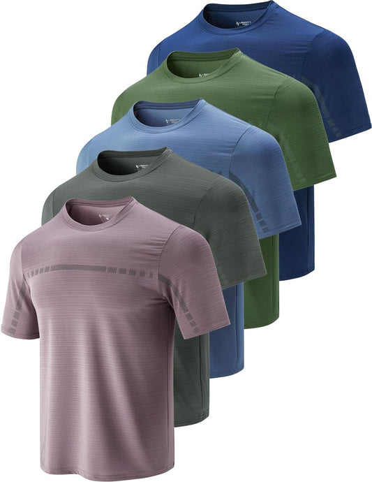 5 Pack Men’s Active Quick Dry Crew Neck T Shirts | Athletic Running Gym Workout Short Sleeve Tee Tops Bulk (Set 12, X-Large)