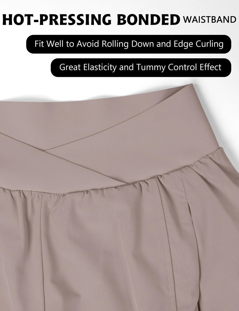 Blooming Jelly Women's Workout Shorts Athletic Running Casual Summer Quick Dry Gym Active Shorts with Zipper Pocket (Khaki,Large)