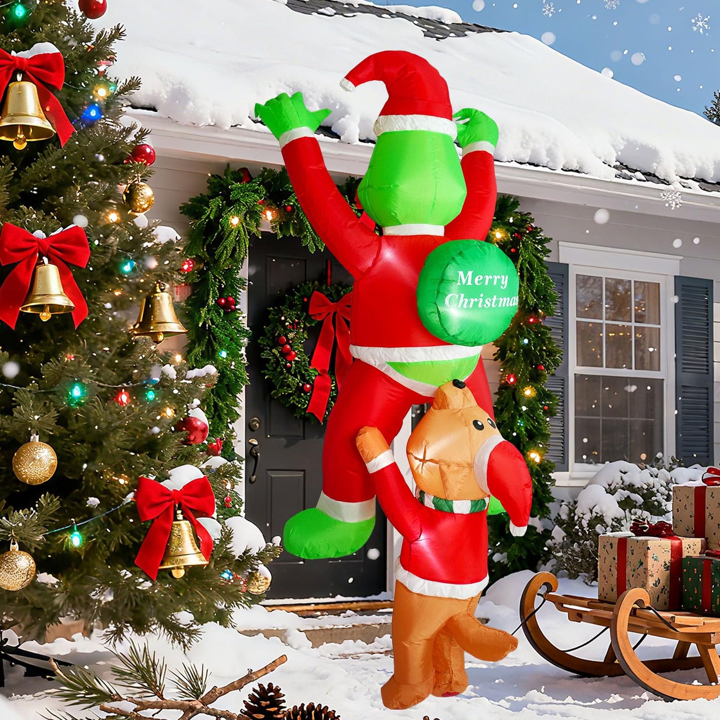 6 FT Christmas Inflatable Decoration Climbing Santa Claus with Dog, Funny Roof Christmas Inflatables Hanging Outdoor Decoration with Built-in LED Light for Yard Indoor Garden Lawn Party