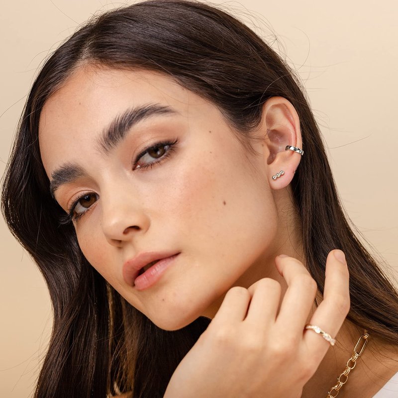 PAVOI 14K White Gold Plated Modern Ear Cuff | Womens Ear Lobe Cuff | Piercing Free Earring
