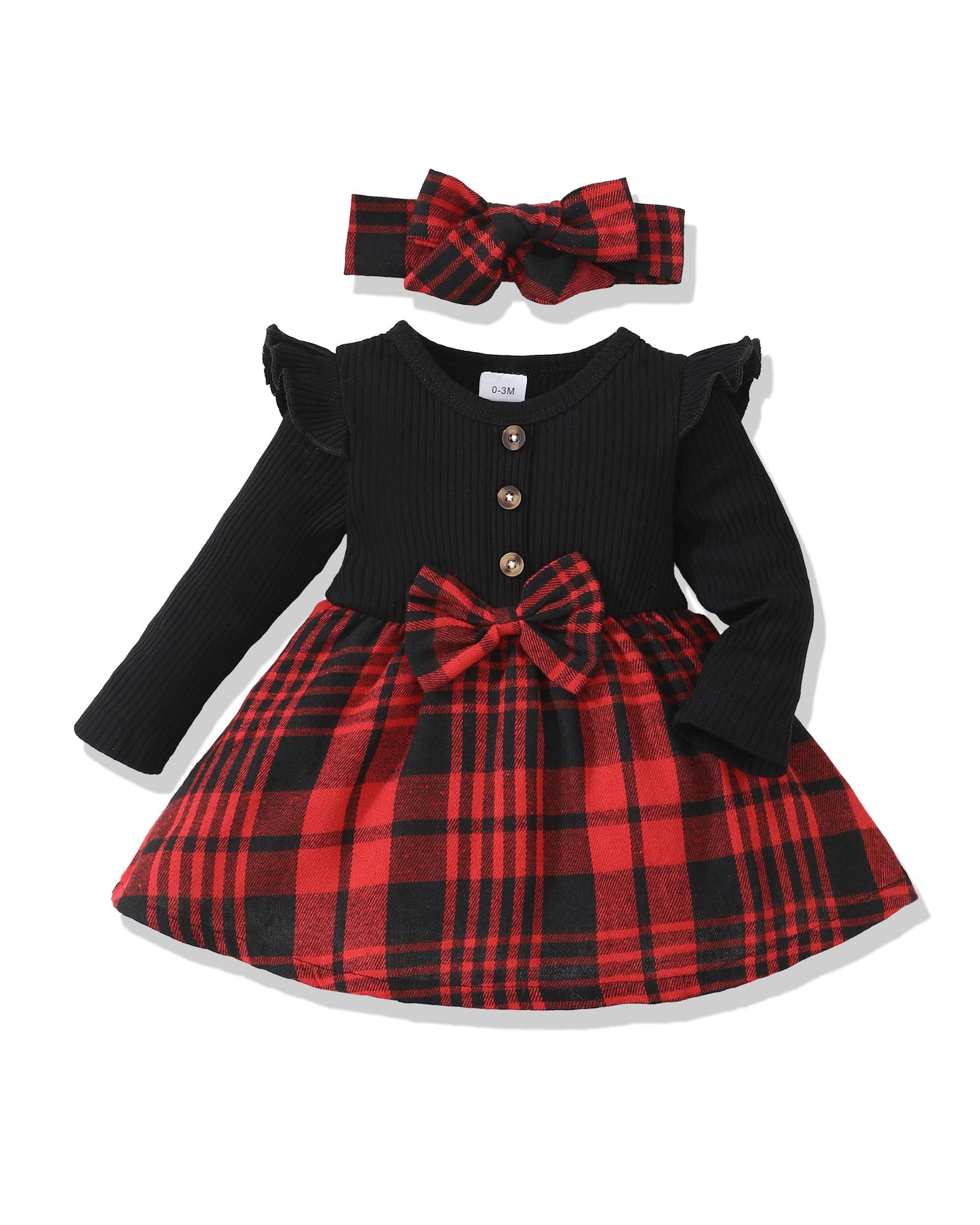 Baby Girl Christmas Outfits 6-9 Months 9-12 Month Girl Clothes Infant Girls Winter Dress Fall Spring Gifts Ribbed Ruffle Long Sleeve Red Plaid Dresses for Girls