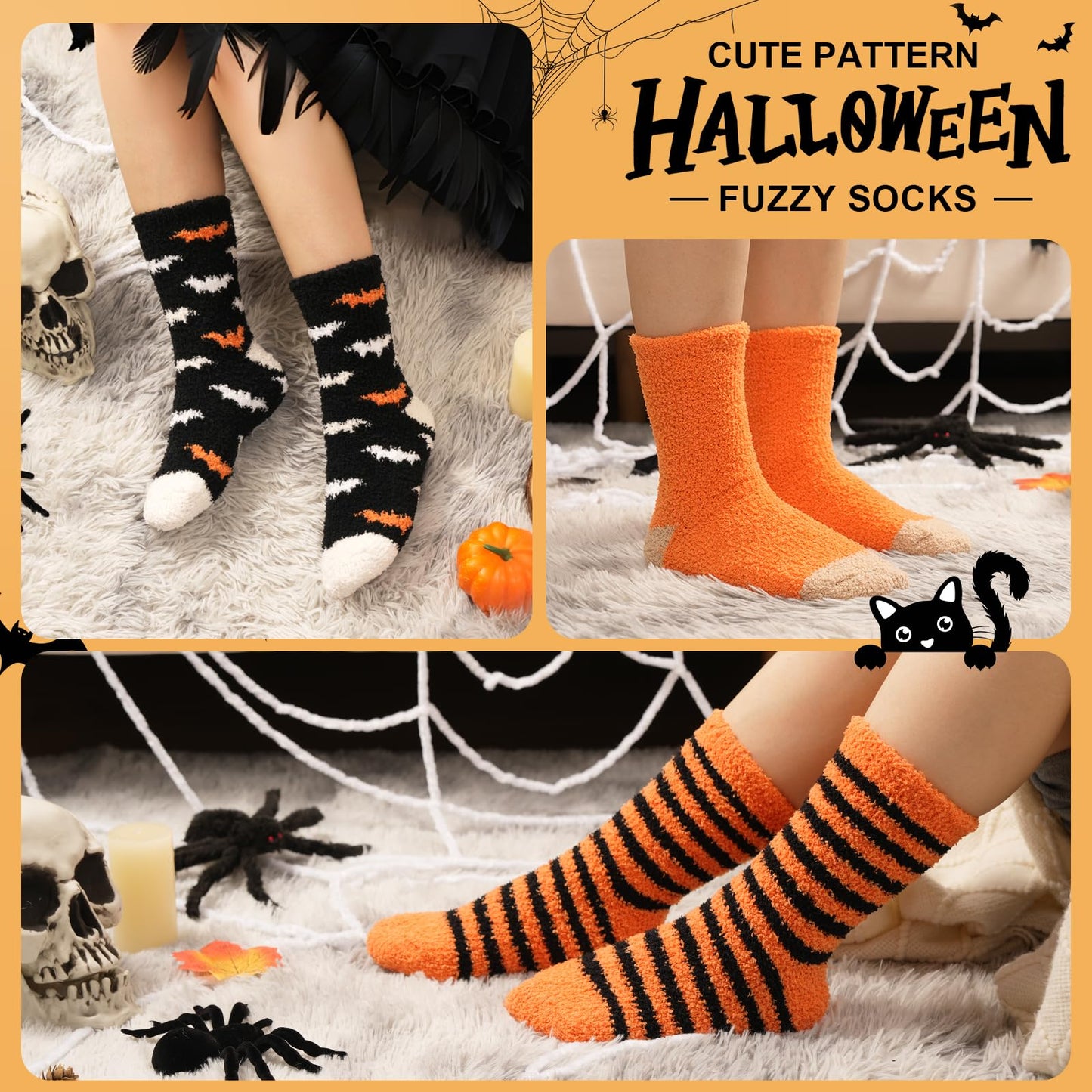 floconssy Halloween Fuzzy Socks for Women, Fall Pumpkin Gifts Slippers Socks Funny Fluffy Cozy Freaky Boo Basket Stuffers