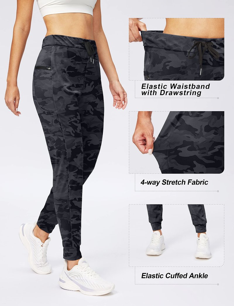 G Gradual Women's Joggers Pants with Zipper Pockets Stretch Tapered Athletic Joggers for Women Lounge, Jogging, Workout (Grey Camo, Medium)