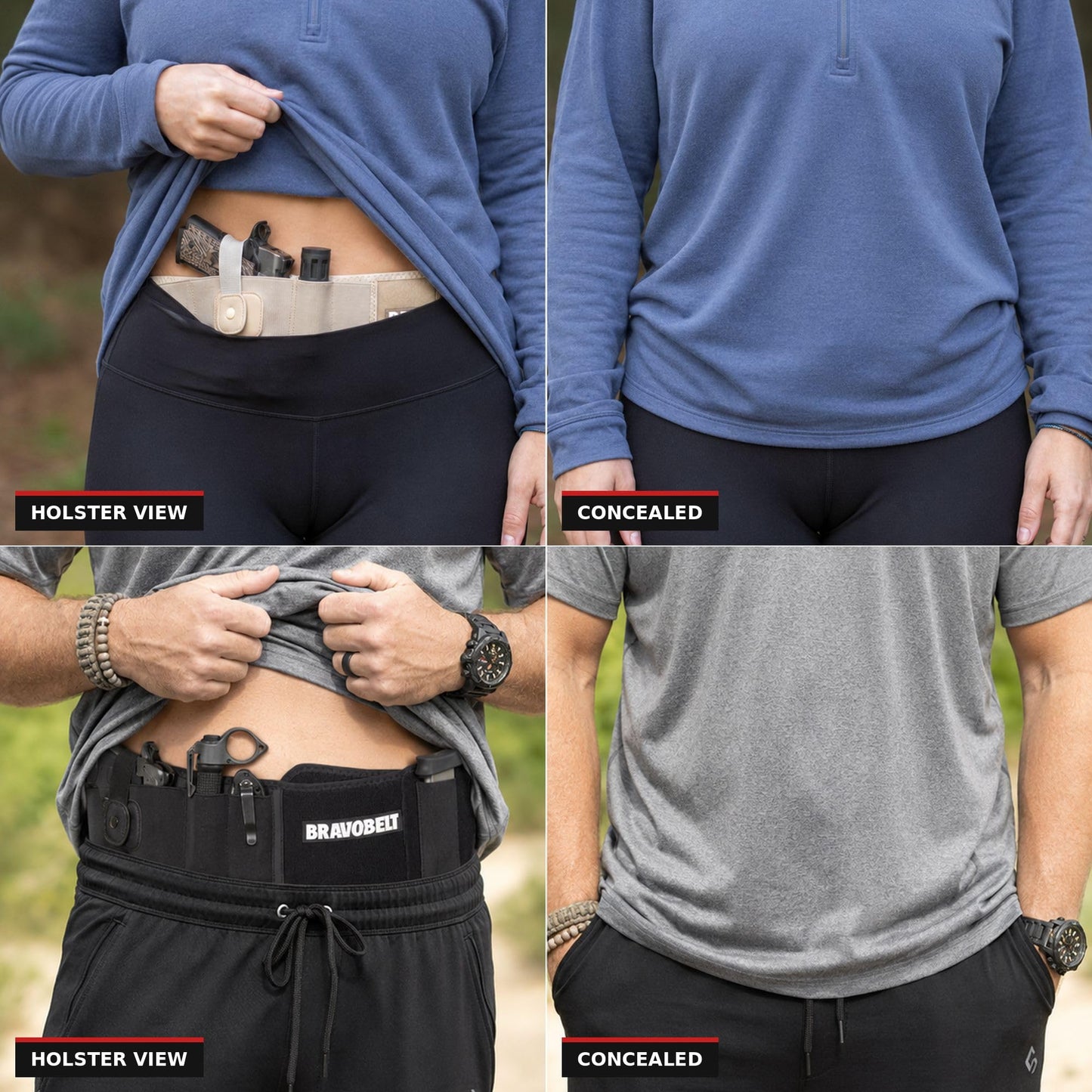 BRAVOBELT Belly Band Holster - Athletic Flex FIT for Running, Jogging, Hiking - G17-43 S&W M&P 40 Shield Bodyguard Kimber (Up to 44" Belly, Black)