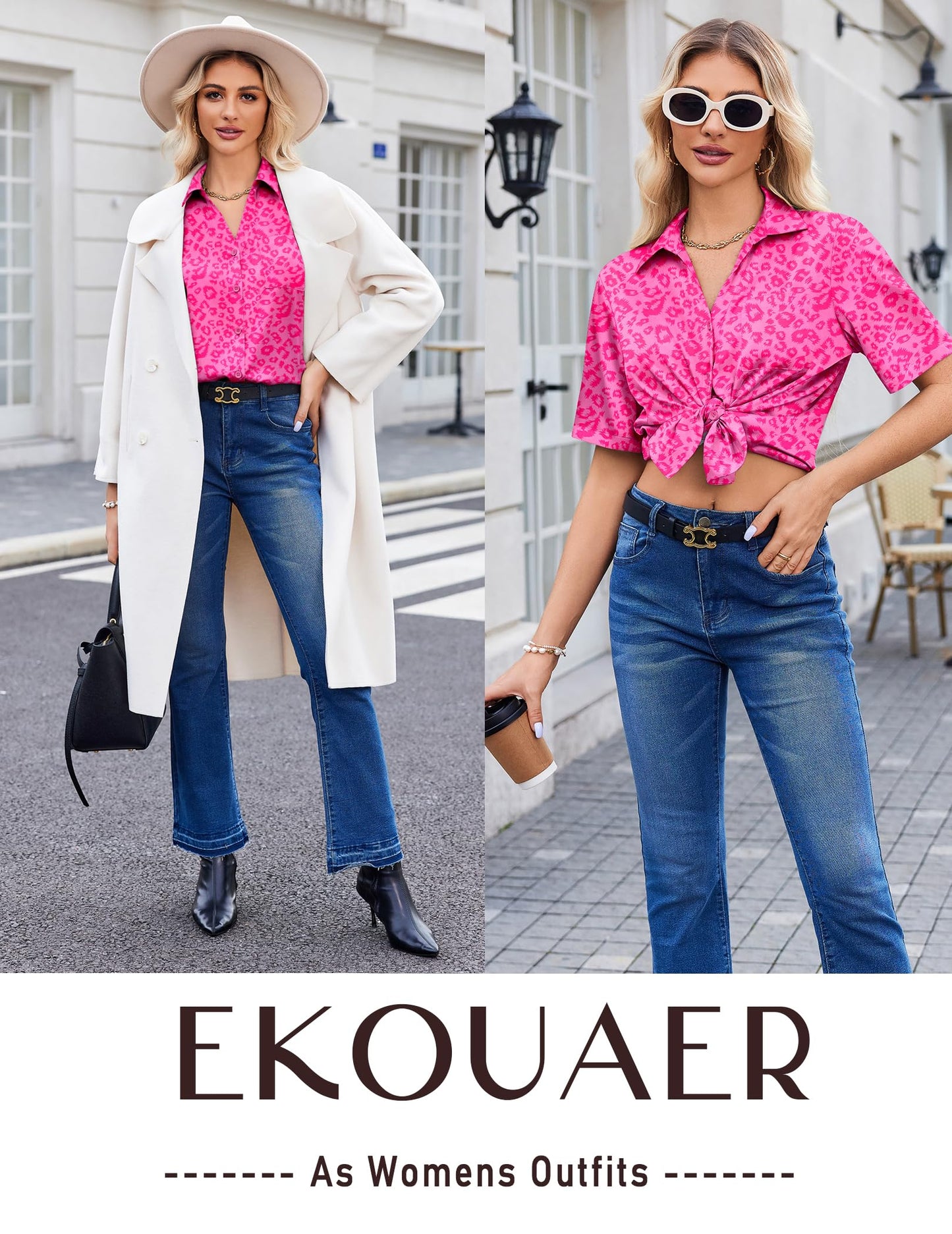 Ekouaer Silk Pajamas for Womens Set 2 Piece Satin Pjs Soft Button Down Sleepwear Wide Leg Long Pants with Pockets