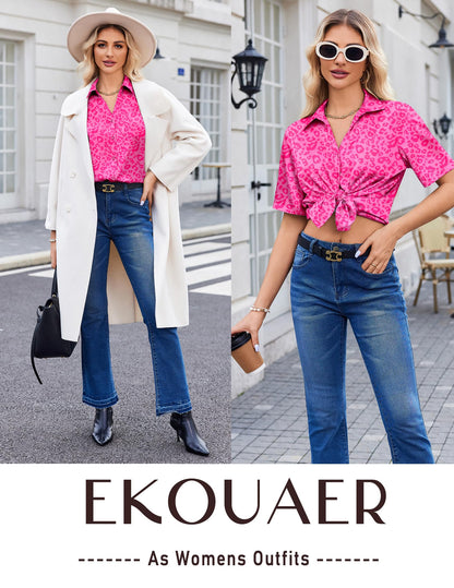 Ekouaer Silk Pajamas for Womens Set 2 Piece Satin Pjs Soft Button Down Sleepwear Wide Leg Long Pants with Pockets