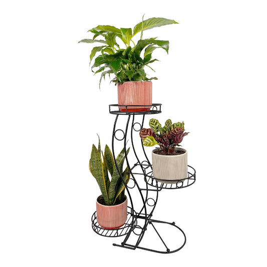 Cocoyard Three Flower Pot Collapsible Plant Stand. No Assembly Required. Tiered Metal Plant Stand, Tri Level Planter Stand, Indoor Outdoor Heavy Duty Modern Flowerpots Holder Rack (Large)
