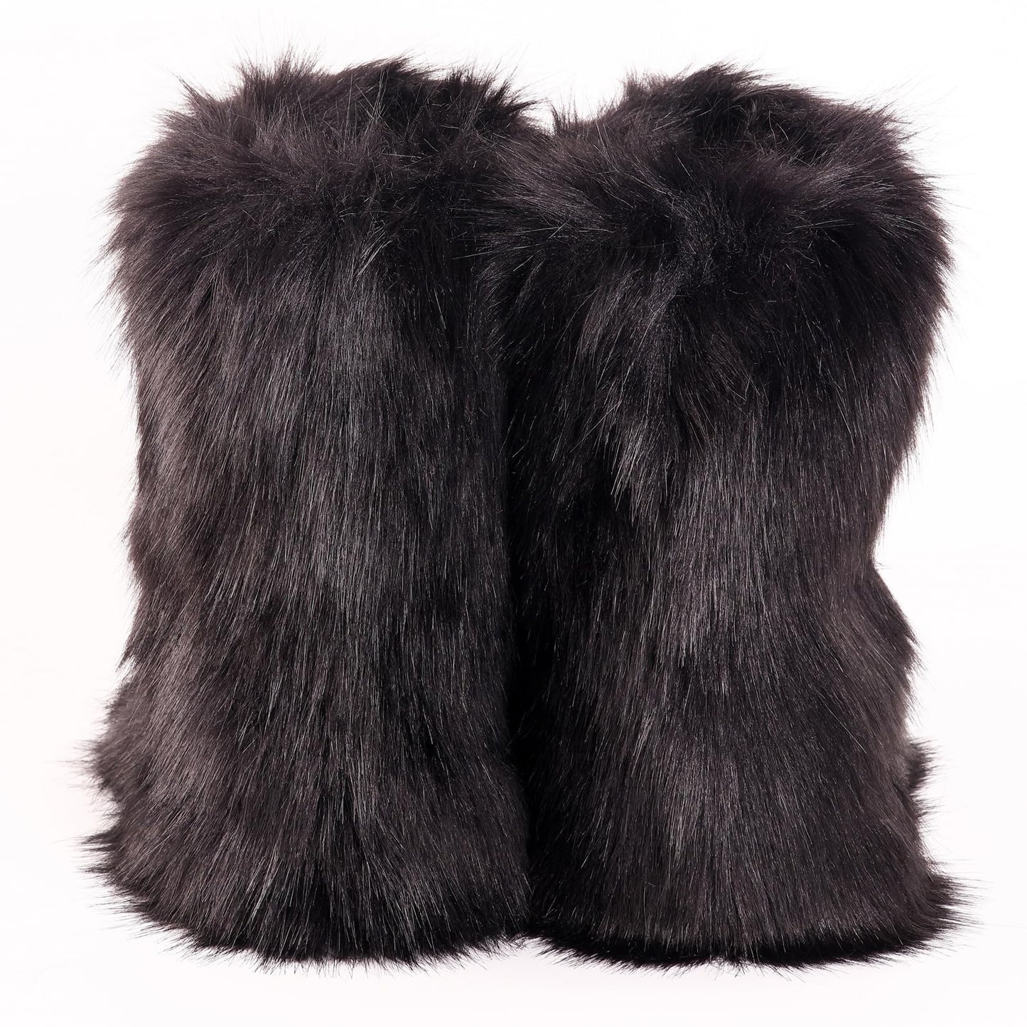 Valpeak Snow Boots for Women 2023 Furry Boots Winter Knee High Flat Heel Fluffy Faux Fur Boots(Black,9)