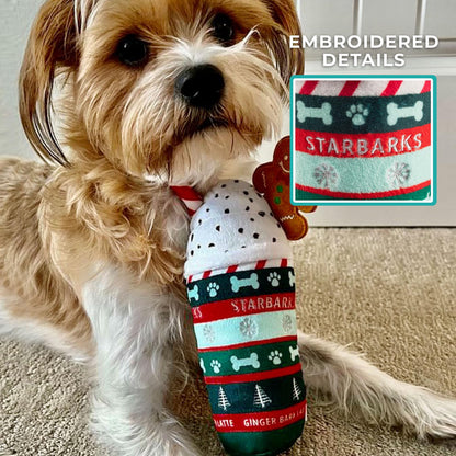 Haute Diggity Dog Starbarks Ginger Bark Latte, Plush Holiday Christmas Dog Toys with Interactive Squeaker, Stimulating Pet Enrichment, Machine-Washable & Safe Materials for All Breeds, One Size