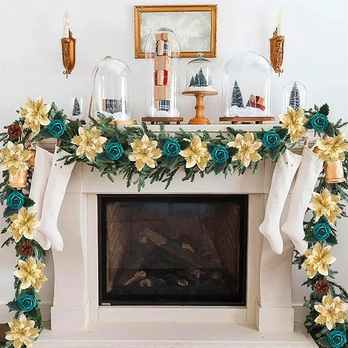 Christmas Flowers Artificial Box Set, Christmas Themed Floral Decorations for DIY Christmas Tree Ornament Wedding Birthday Wreath Decoration (B)