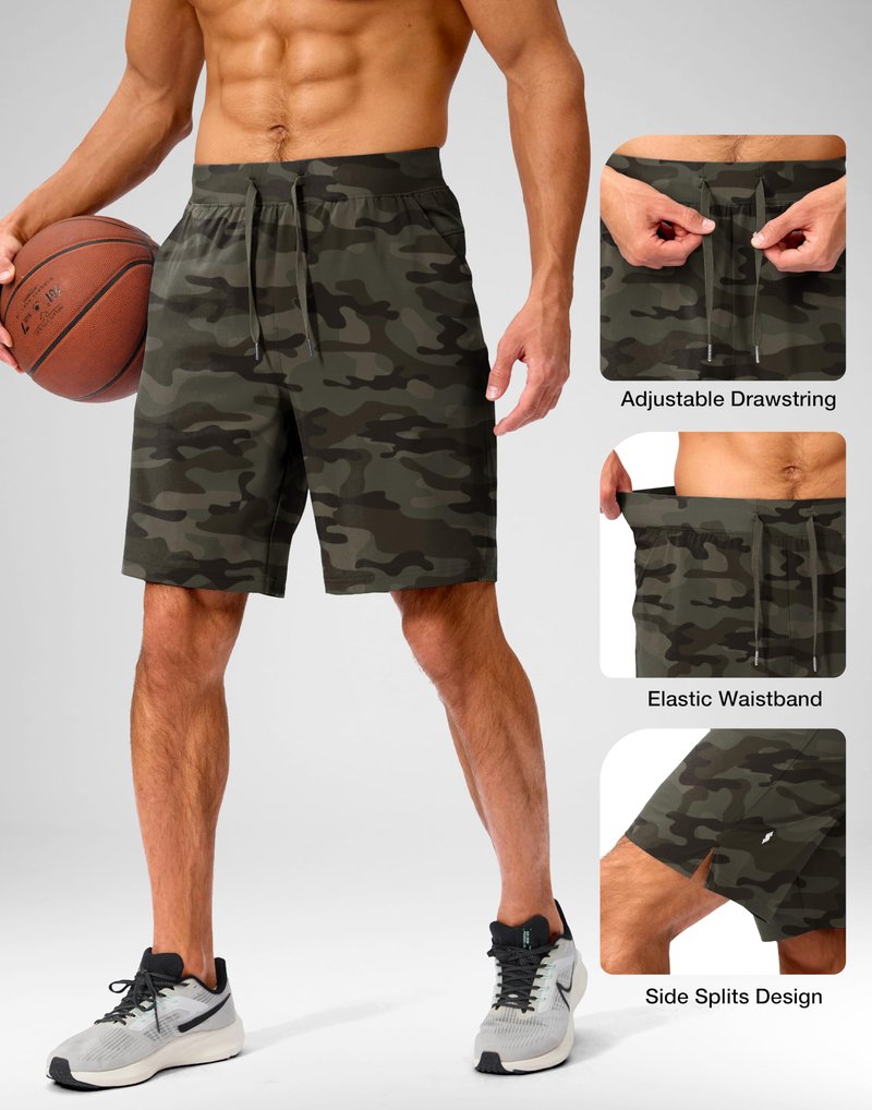 Men's Running Shorts with Zipper Pockets 9 Inch Lightweight Quick Dry Gym Sports Athletic Workout Basketball Shorts for Men (Green Sage, L)