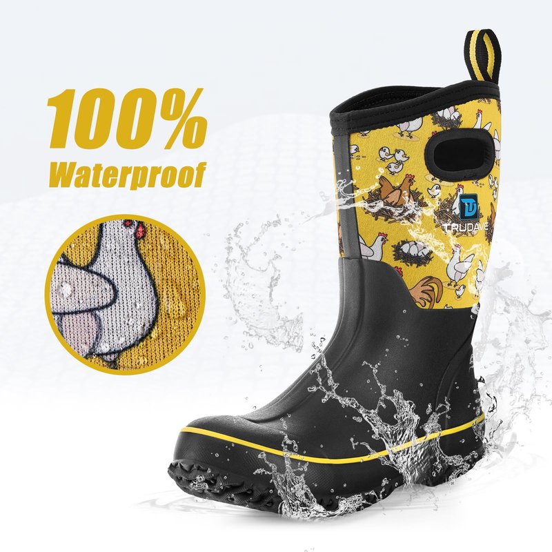 Trudave Rubber Boots for Women, Mid Calf Rain Boots, Womens Waterproof Boots, Neoprene Insulated Outdoor Work Mud Boots for Hunting Farming Gardening Fishing, Chicken, Size 6