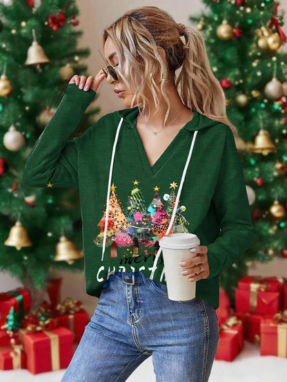 Zeagoo Christmas Hoodies Lightweight Long Sleeve Shirts Workout V Neck Sweatshirts Christmas Green M