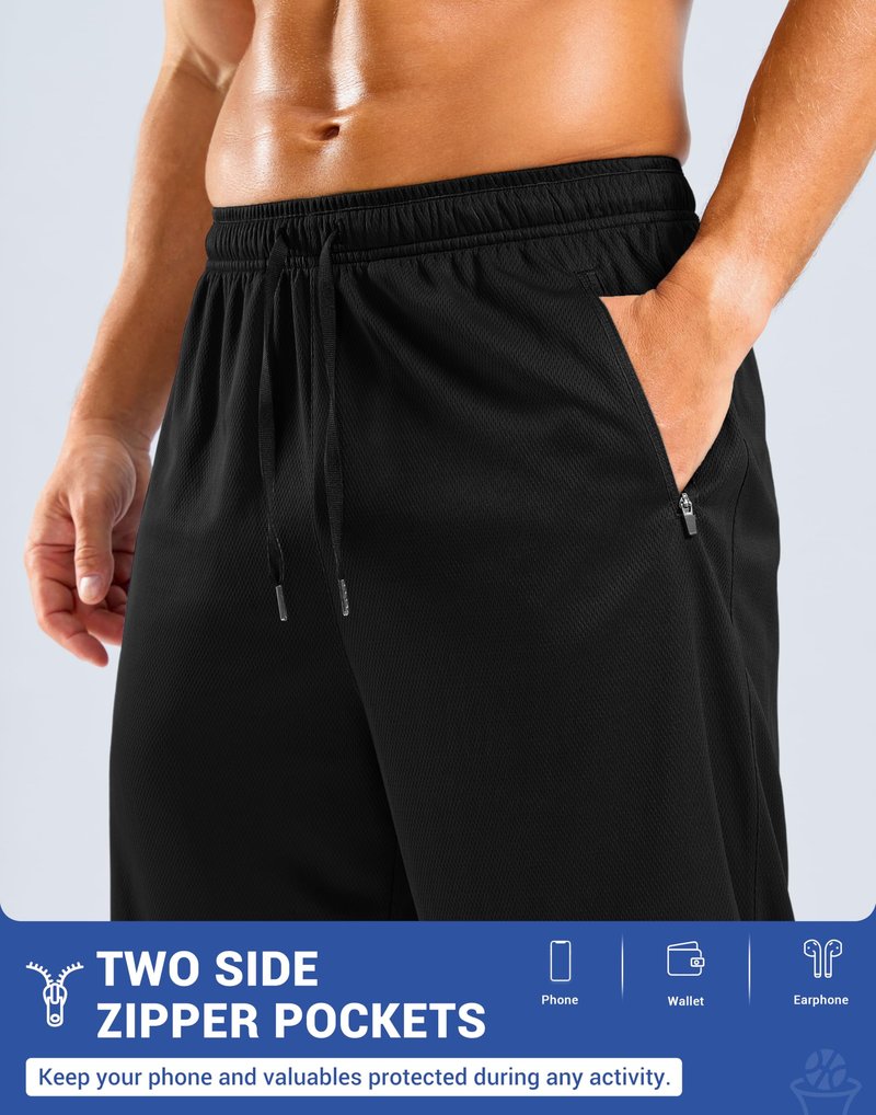 G Gradual Men's Gym Shorts with Zipper Pockets 11'' Basketball Athletic Long Mesh Shorts for Men Workout Quick Dry Lightweight Black