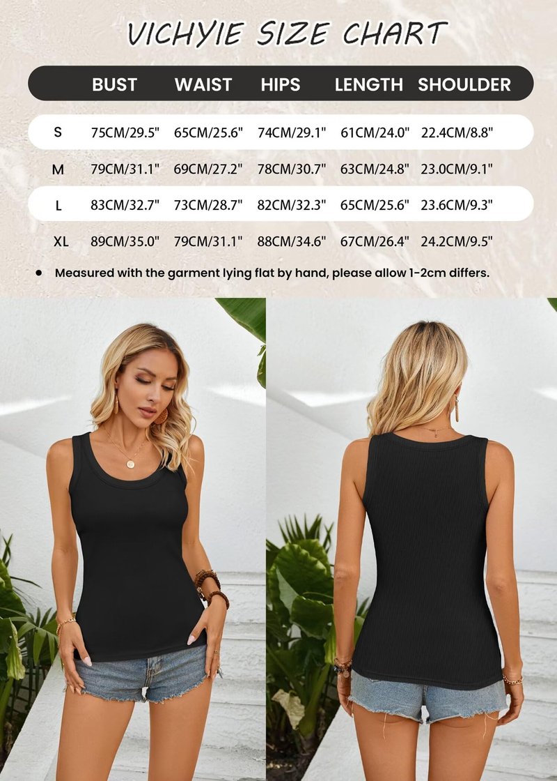 VICHYIE Womens Summer Tank Tops Scoop Neck Sleeveless Crewneck Shirts Ribbed Tanks Slim Fitted Casual Basic Tee Shirt Blue L