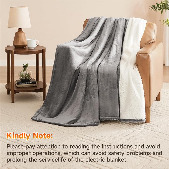 Heated Blanket Electric Blanket King 100"x90" Heating Blanket with Dual Control 10 Heat Levels & 10 Hours Auto-Off Overheat Protection Cozy Soft Flannel King Size Blanket Fast Heating Machine Washable