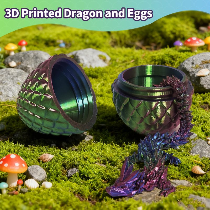 Zobetro Easter Basket Stuffers, 3D Printed Dragon Surprise Egg, Executive Dragon Fidget Desk Toys Decorative Easter Egg Fillers Easter Gifts for Boys Kids Home Decor ((Yellow&Green))