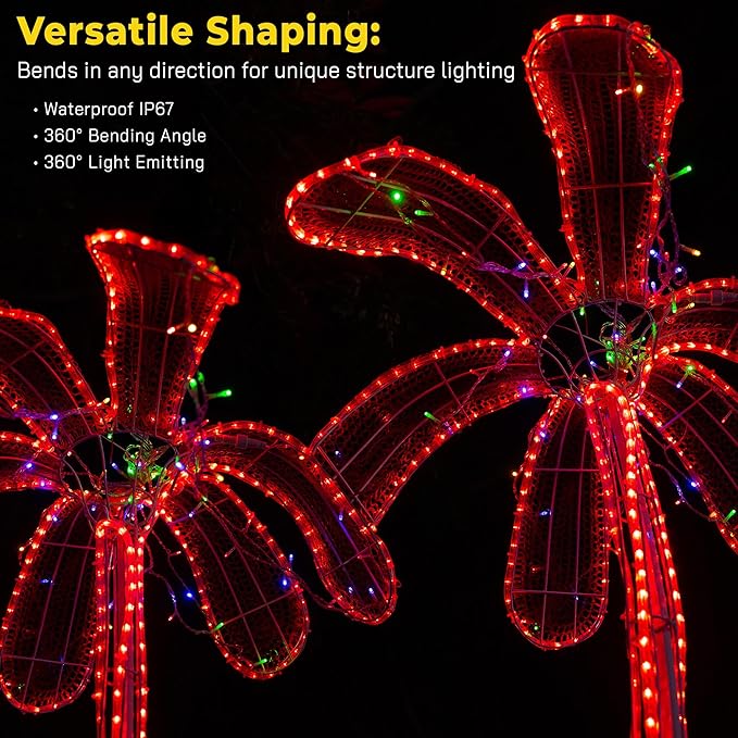 WYZworks 576LEDs 50ft LED Outside Rope Lights, Outdoor ETL Certified Waterproof Permanent 360 Degree Light Emitting, Flexible Tube, Connectable, Christmas Palm Tree Exterior Landscape, Red