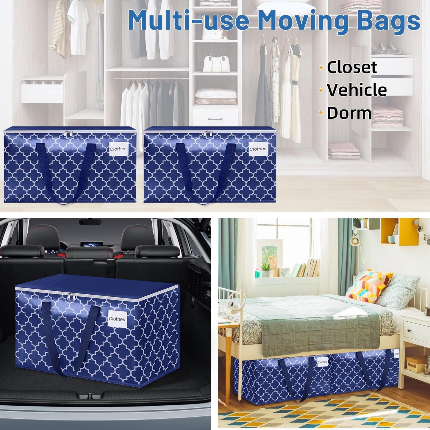Fabspace Moving Bags, Extra Large Moving Supplies, Heavy Duty Storage Bags, Packing Bags with Reinforced Zippers & Handles, Collapsible Packing Boxes, Storage Totes for Moving, Packing, 88L, 8 Packs