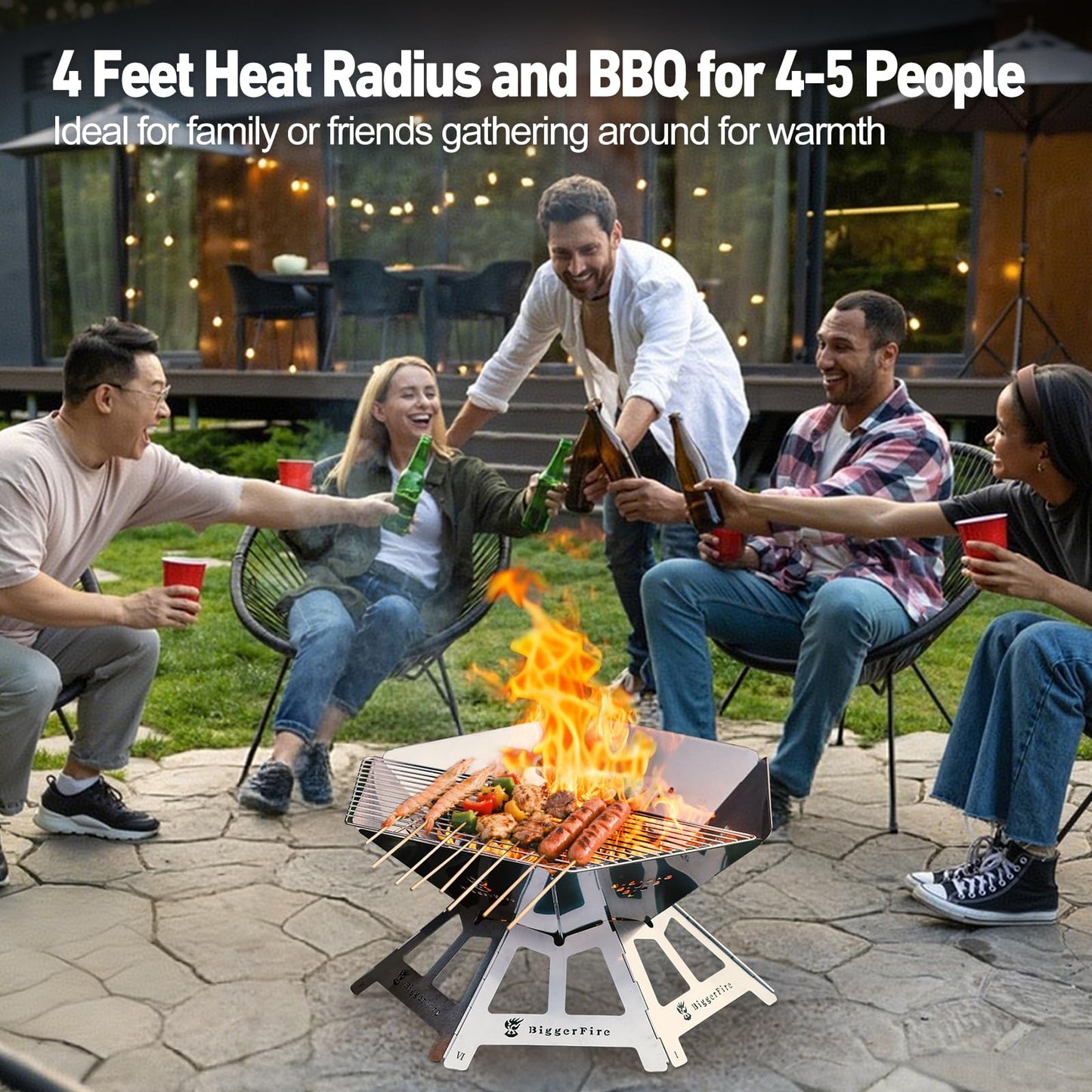 Foldable Portable Fire Pit,Stainless Steel Fire Pits with Charcoal Grill Net and Storage Bag,Camping Fire Pit Grill for Patio Outdoor Barbecue Campfire Bonfire (Medium)