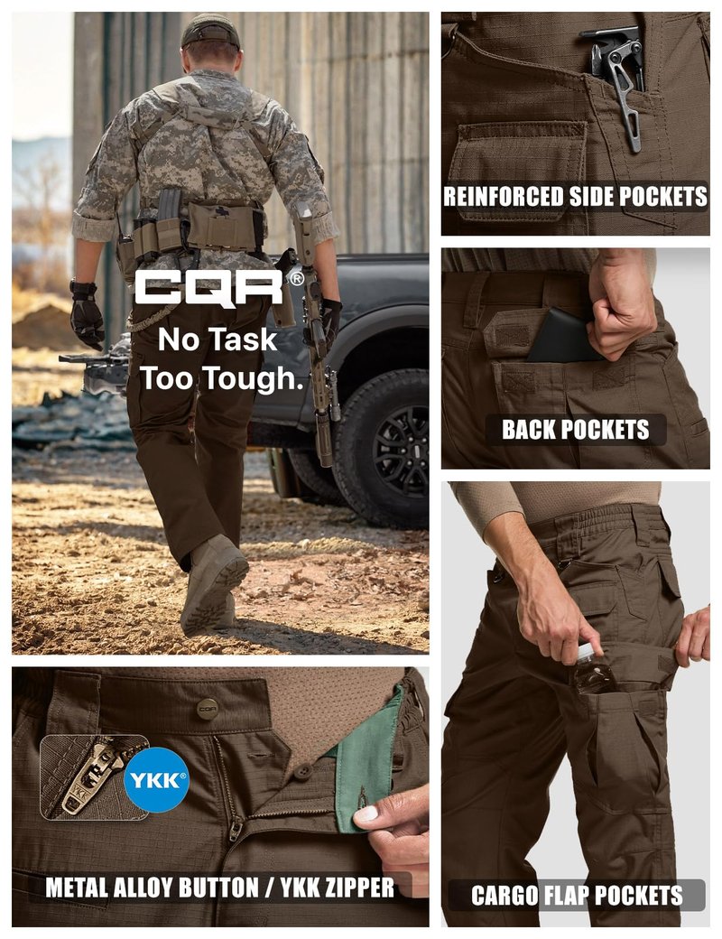 CQR Men's Tactical Pants, Water Resistant Ripstop Cargo Pants, Lightweight EDC Work Hiking Pants, Outdoor Apparel, Duratex Mag Pocket Tundra, 30W x 32L