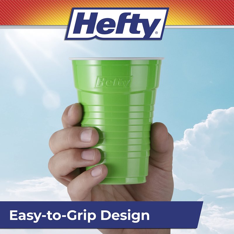 Hefty Party On Disposable Plastic Cups, Assorted, 16 Ounce, 100 Count
