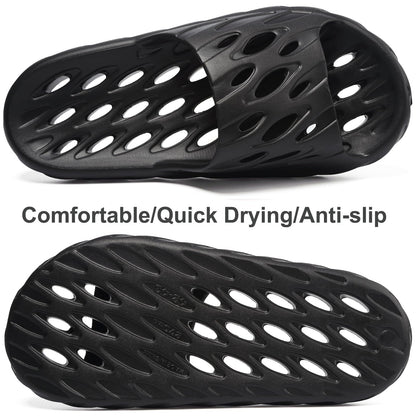 FINLEOO Shower Sandal Slippers with Drainage Holes Quick Drying Bathroom Gym Shower Shoes Soft Sole Open Toe House Slippers for Men and Women,Black 40.41