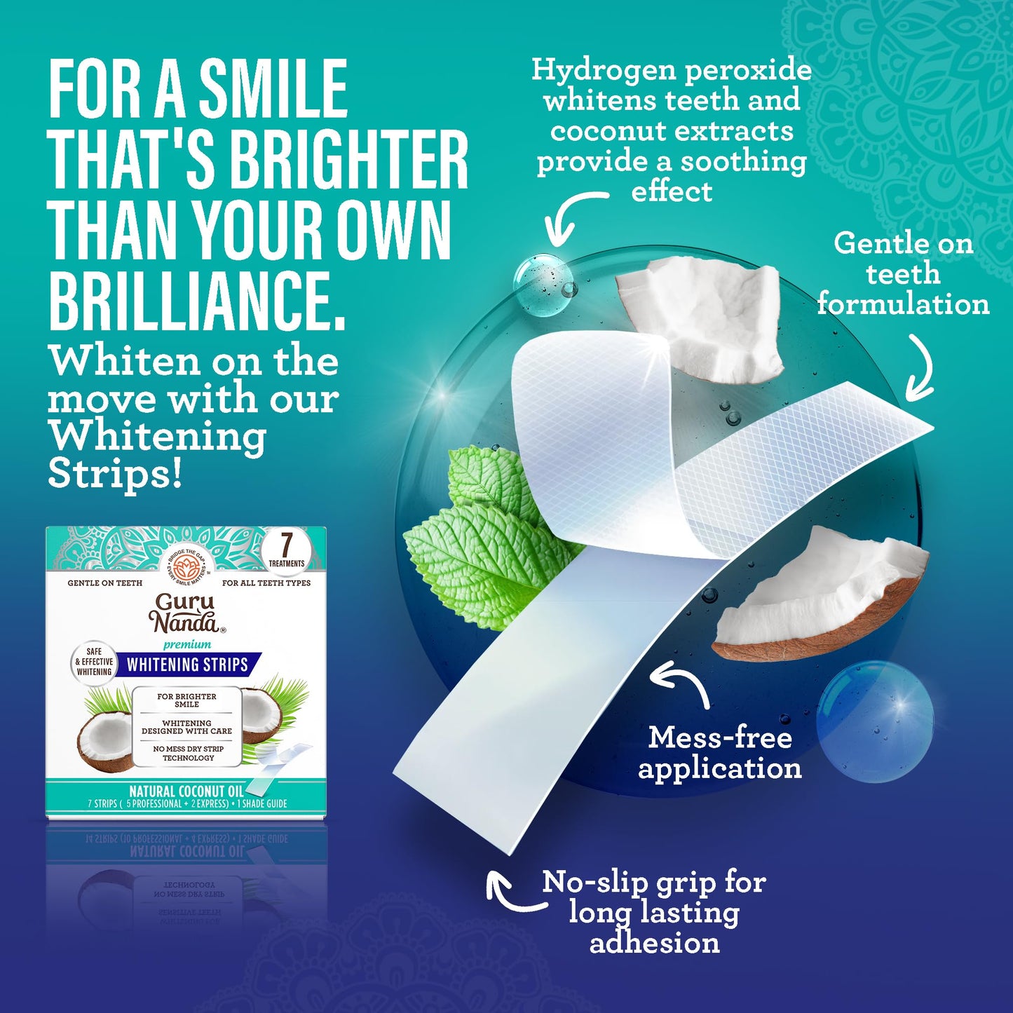 GuruNanda Total Smile Makeover Kit Regular with Cocomint Oil Pulling, Dual Barrel Whitening Mouthwash, Whitening Strips & Butter on Gums Toothbrushes