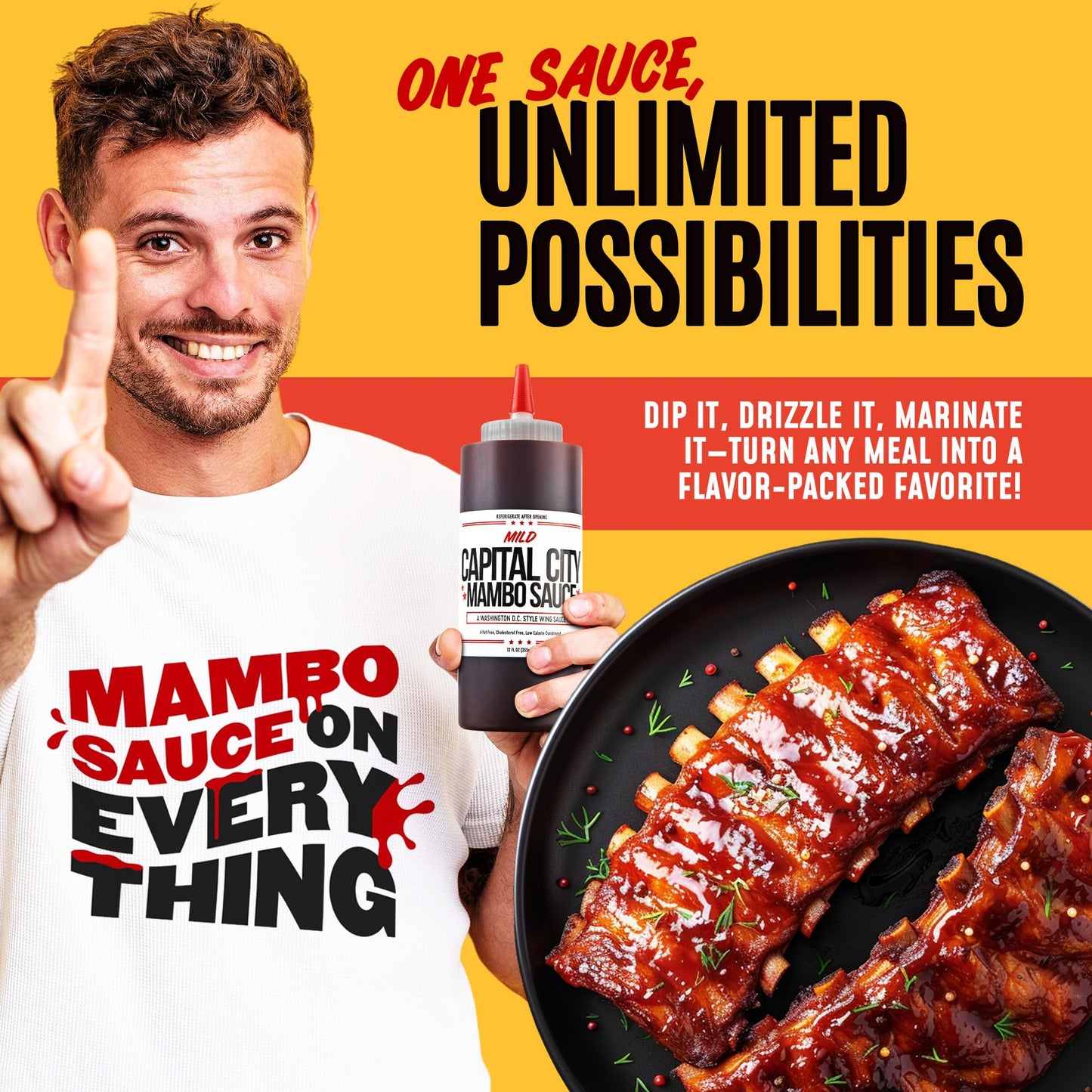 Capital City Mambo Sauce Sweet Hot & Mild Variety Pack, Washington DC Wing Sauces, Perfect Condiment for Wings Chicken Pork Beef Seafood Burgers Rice or Noodles, 12oz (2 Pack)