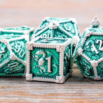 AUSTOR 7-Die Metal DND Dice Set Dungeons and Dragons Polyhedral Roll Playing Dice with Box D20 D12 D10 D% D8 D6 D4 for Pathfinder MTG RPG Board Games